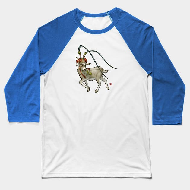 New Year Goat, Masked Baseball T-Shirt by paintedmonk